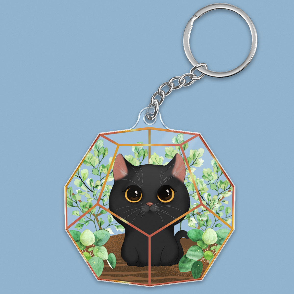 Watercolor Cute Cat In Terrarium Gift For Cat Lover Personalized Acrylic Keychain