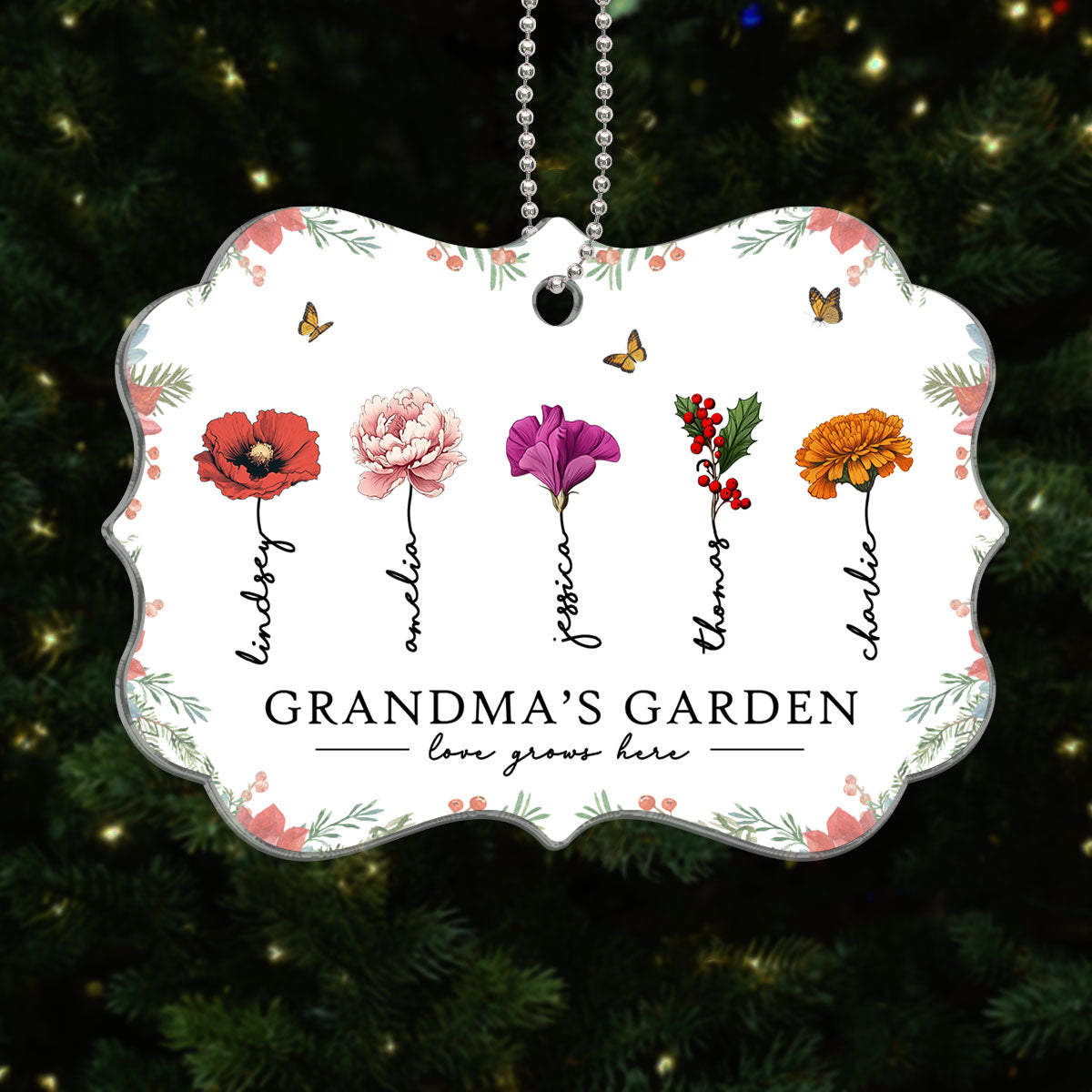 Grandma‘s Garden Beautiful Birth Month Flowers Christmas Gift For Grandma Mom Personalized Acrylic Ornament