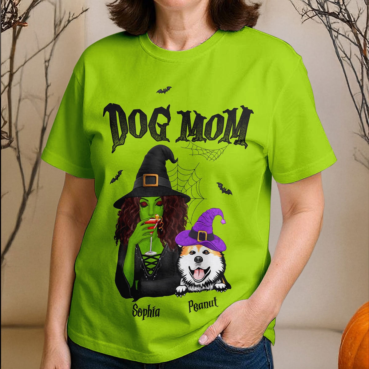 Halloween Green Witch Dog Mom Personalized 3D Shirt