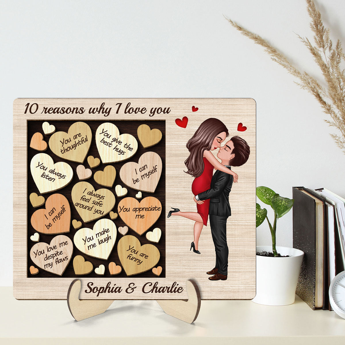 Reasons Why I Love You Valentine‘s Day Gift For Him For Her Keepsake Personalized 2-Layer Wooden Plaque