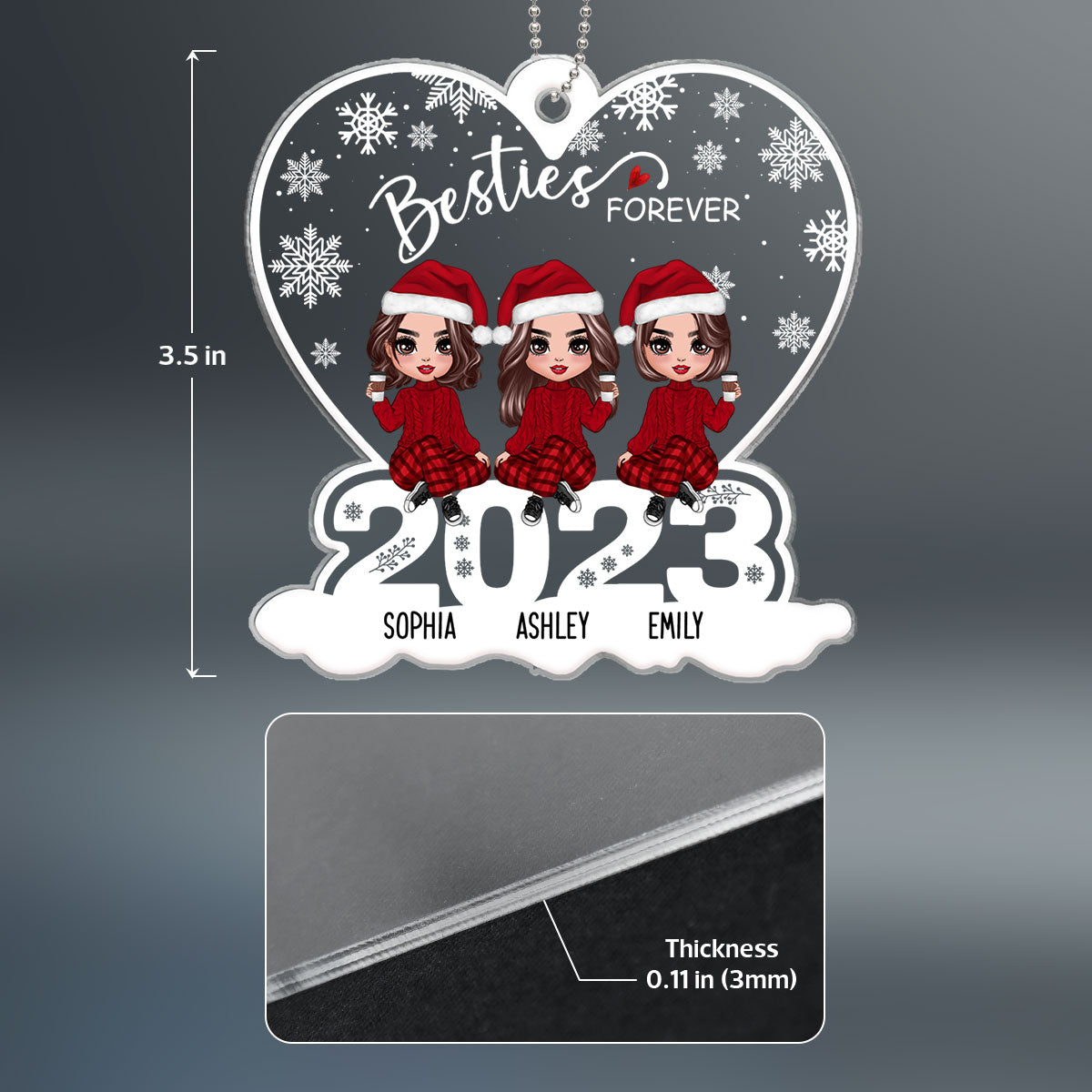 Snow Cute Best Friends Sitting On 2023 Christmas Personalized Acrylic Ornament