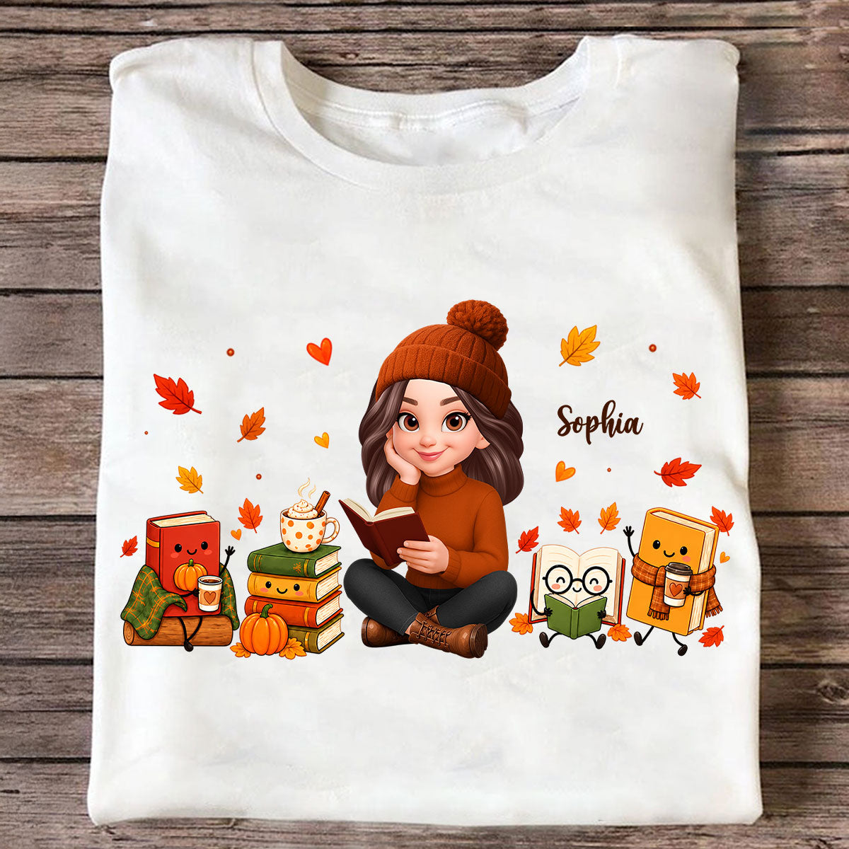 Cozy Fall Vibe Just A Woman Who Loves Books Cute Doodle Kawaii Style - Personalized Shirt - Fall Gift For Book Lovers