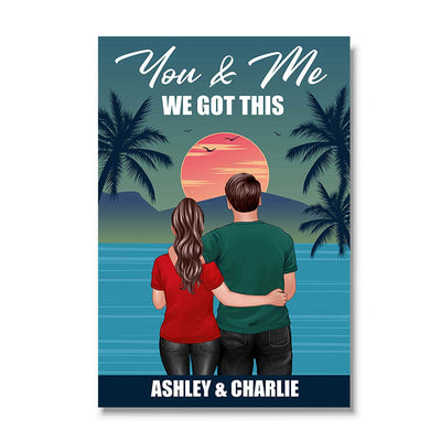 Back View Couple Standing Hugging Retro Summer Personalized Vertical Poster