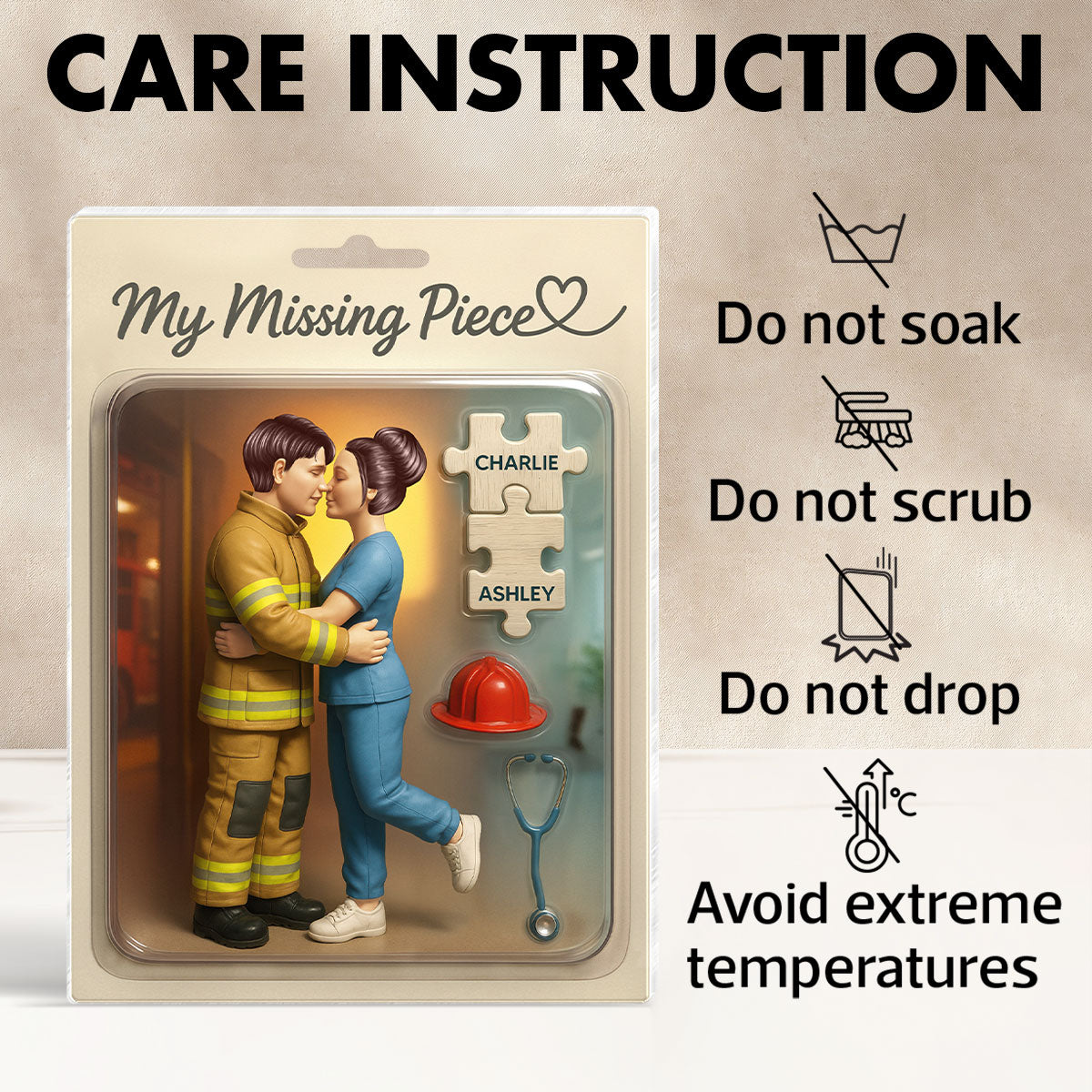 My Missing Piece Firefighter Nurse Couple Personalized Acrylic Block Plaque, Gift for Him, Gift for Her