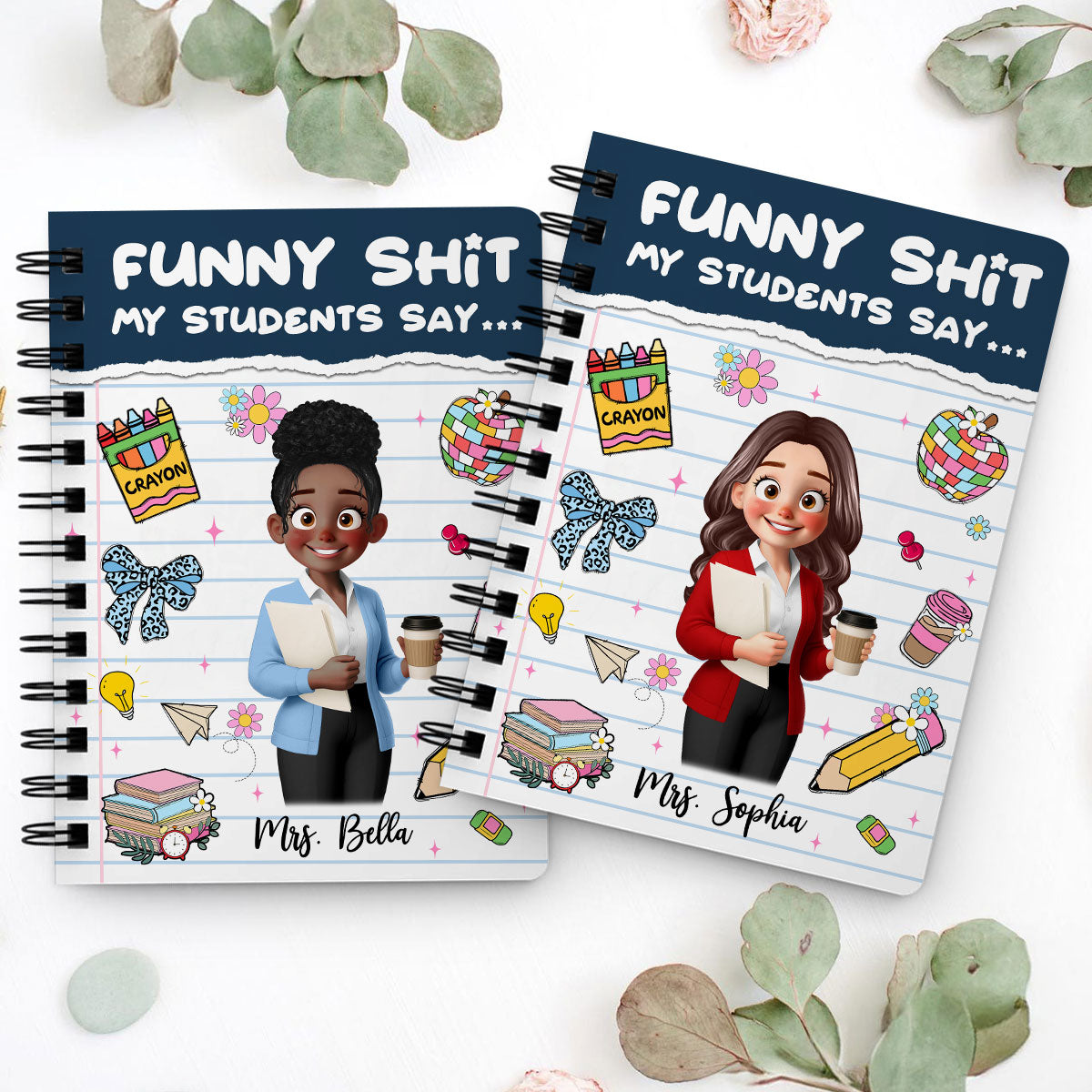 Funny Shit My Students Say Cute Cartoon Teacher Personalized Spiral Notebook Journal