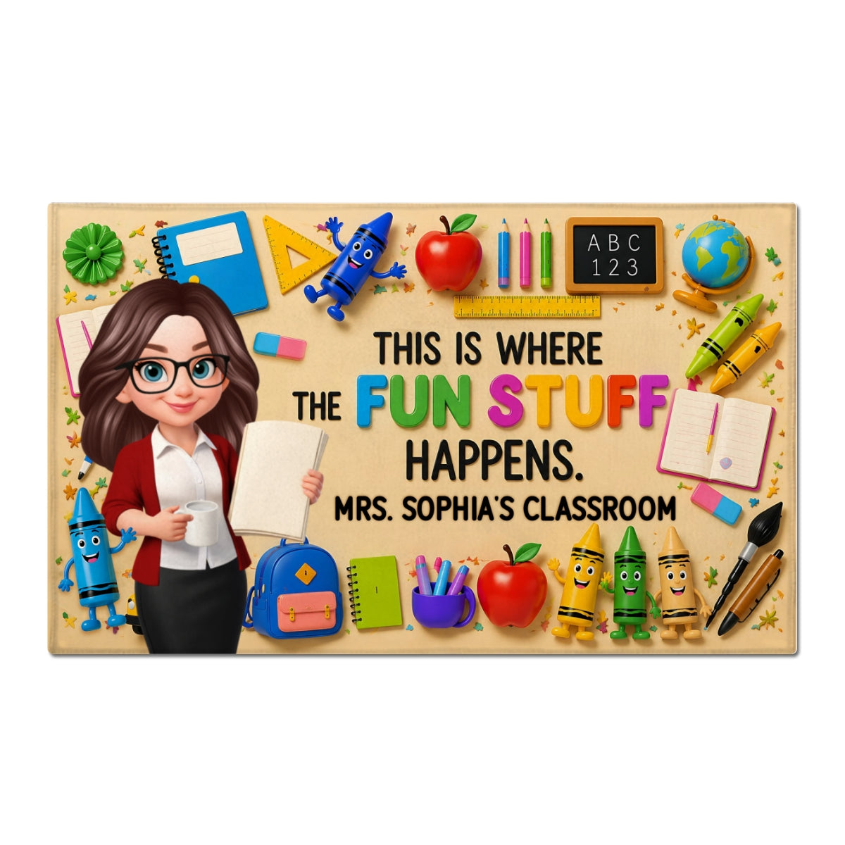 Classroom Is Where The Fun Stuff Happens - Personalized Doormat - Back To School Gift For Teacher, Classroom Decor
