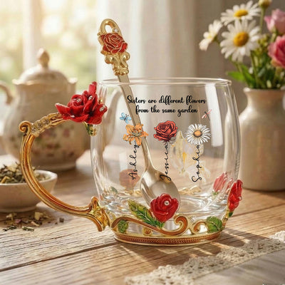 Sisters Are Flowers From Same Garden Custom Birth Month Flowers - Personalized Enamel Flower Tea Cup - Gift For Sisters
