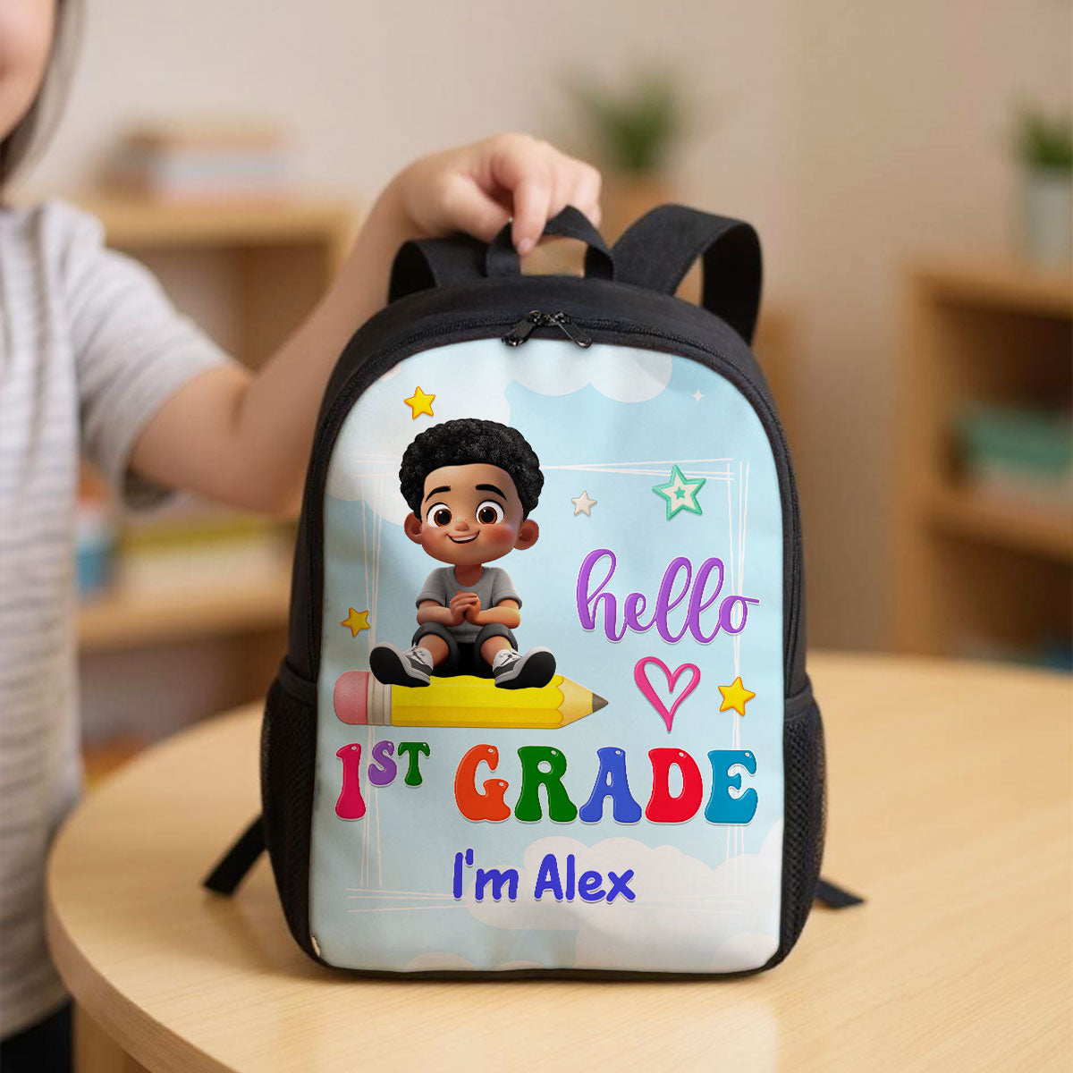 Kid Sitting On Pencil Personalized Kid Backpack, Back To School gift