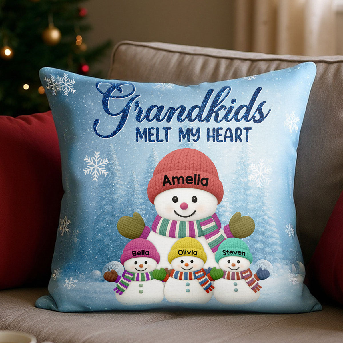 Christmas Snowman My Grandkids Melt My Heart - Personalized Pillow - Gift For Grandmas