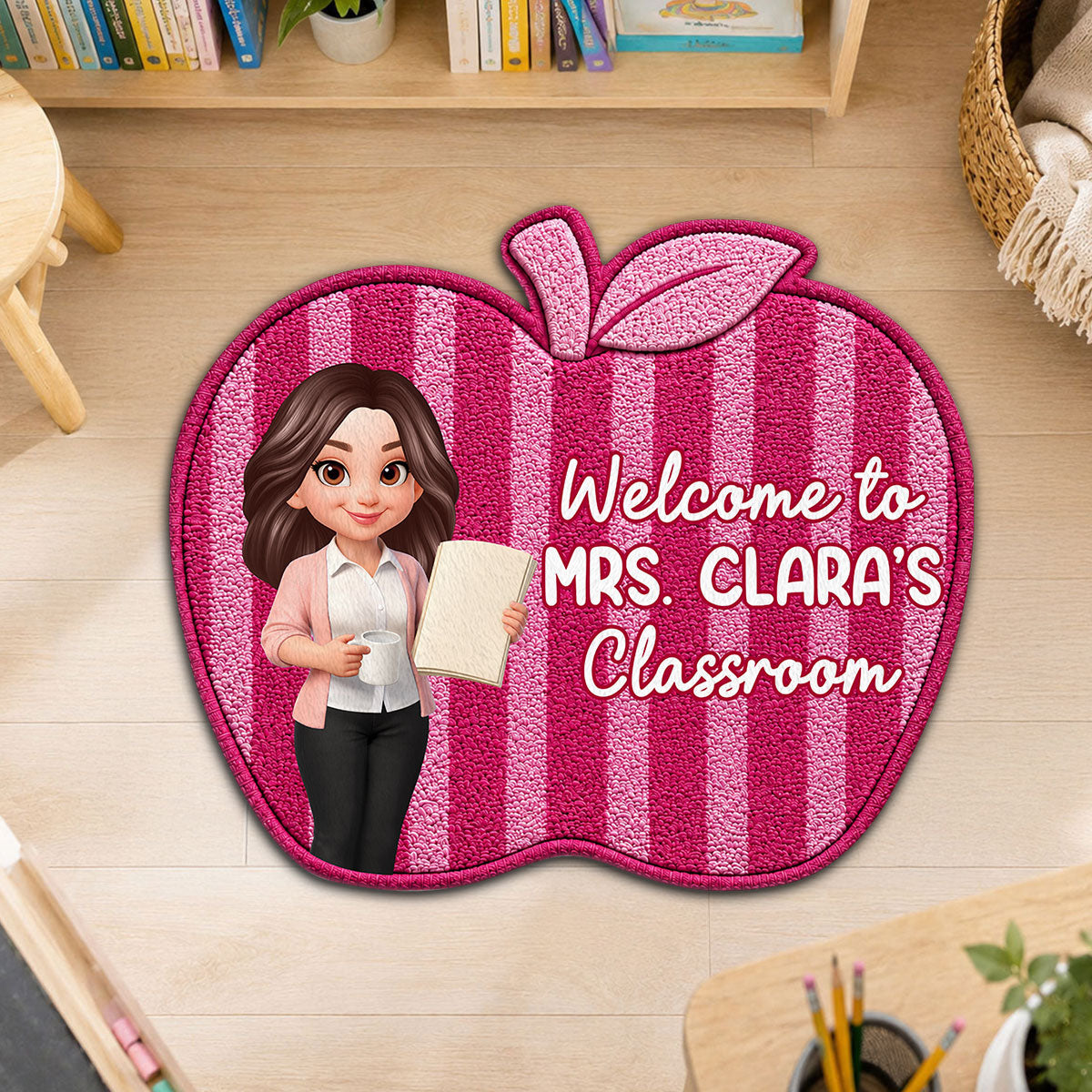 Trending Woman Style Teacher Apple Welcome To Classroom - Personalized Doormat - Back To School Gift For Teacher, Classroom Decor