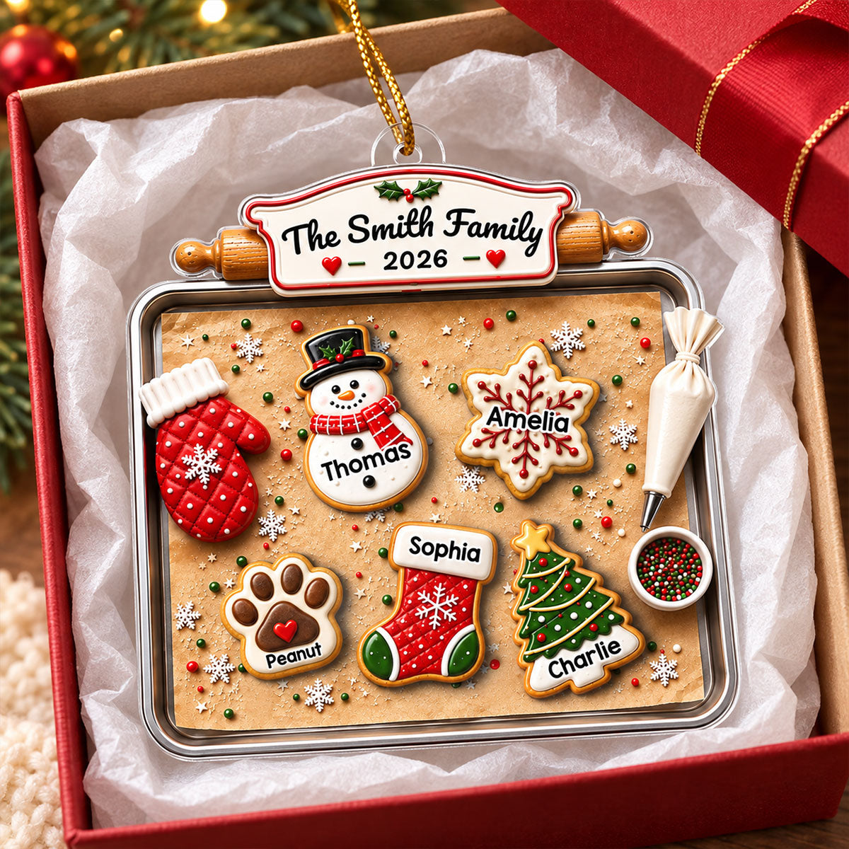 Family Gingerbread Cookie - Personalized Acrylic Ornament - Family Holiday Keepsake Gifts
