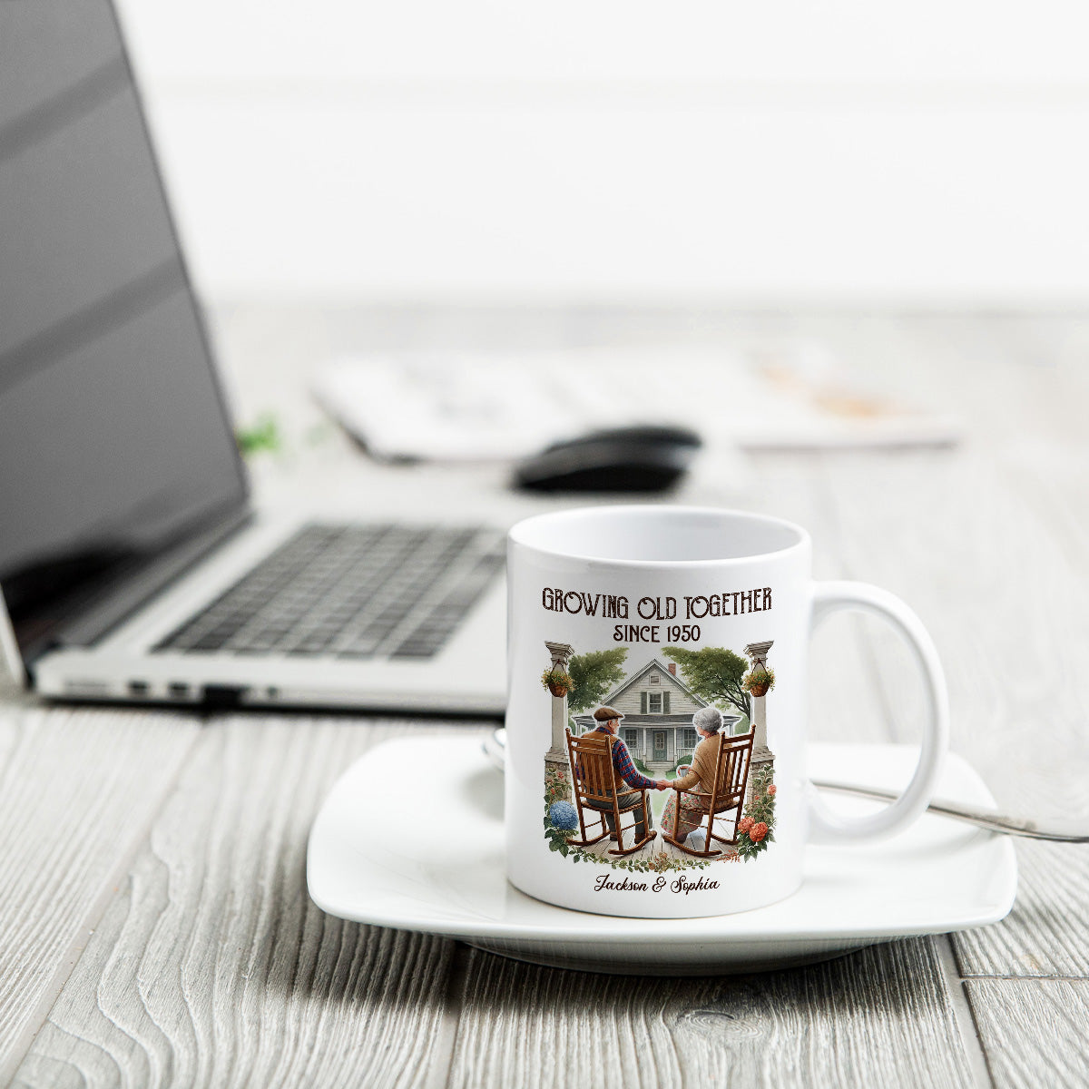 Couple Sitting On The Porch Growing Old Together Since Personalized Mug, Heartfelt  Gift For Couple, For Him, For Her, Husband, Wife