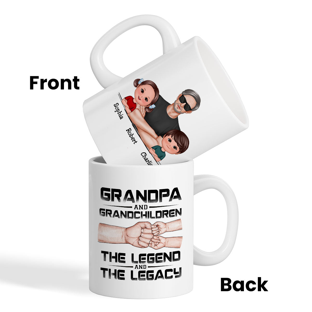 Grandpa Grandson Granddaughter, The Legend And The Legacy, Personalized Mug