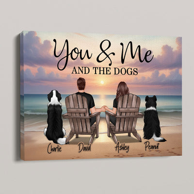 You Me And The Dogs Cats Couple Realistic Beach Landscape Personalized Canvas, Gift For Him, For Her
