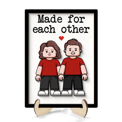 Couple Block Characters Personalized 2-Layer Wooden Plaque