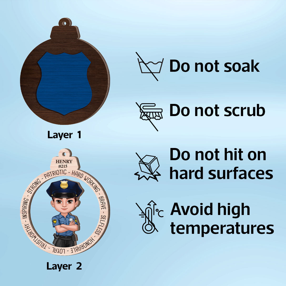 Proud Occupation Appreciation Gift For Police Firefighter Nurse Personalized 2-Layer Wooden Ornament