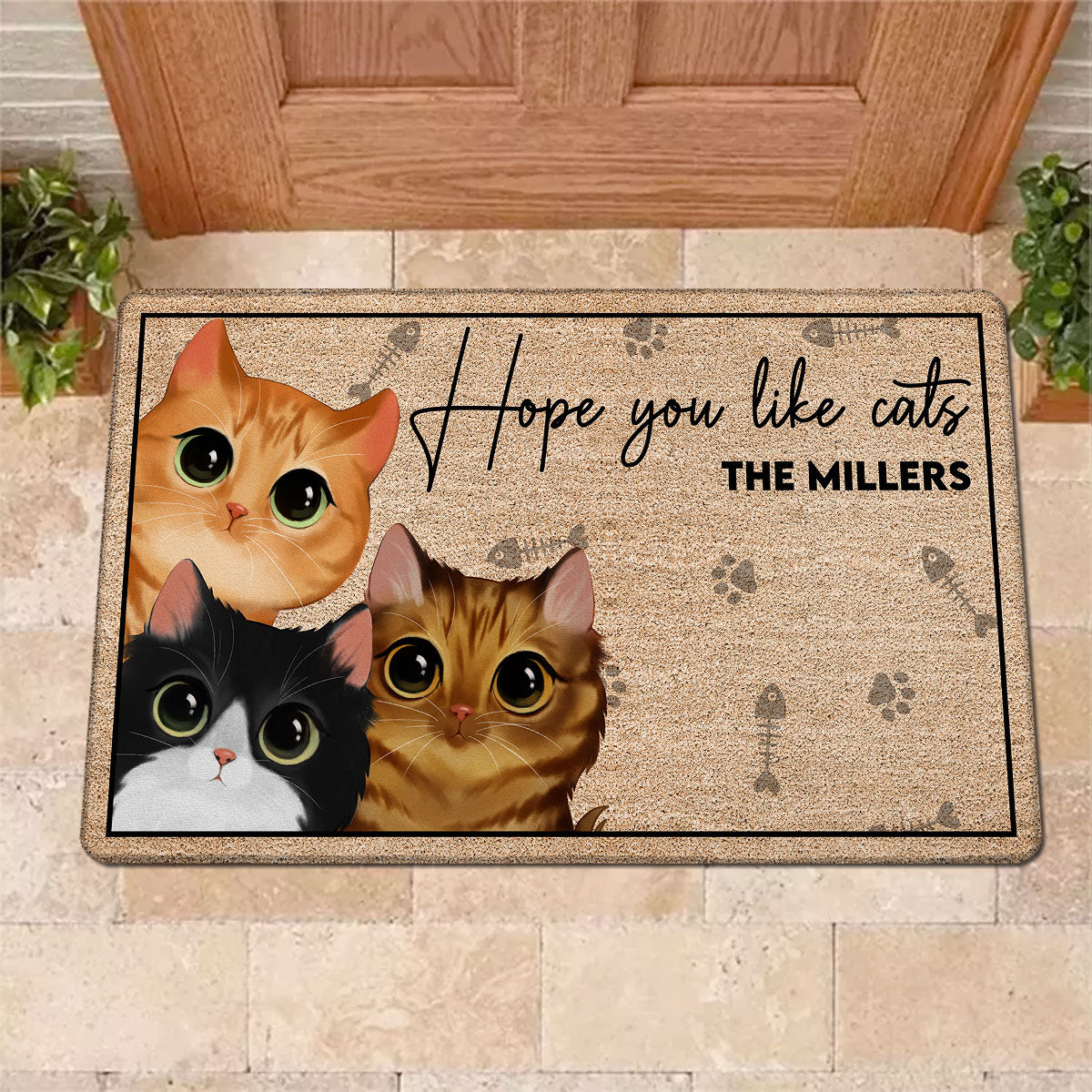 Hope You Like Cats Watercolor Cute Cats Peeking Personalized Doormat