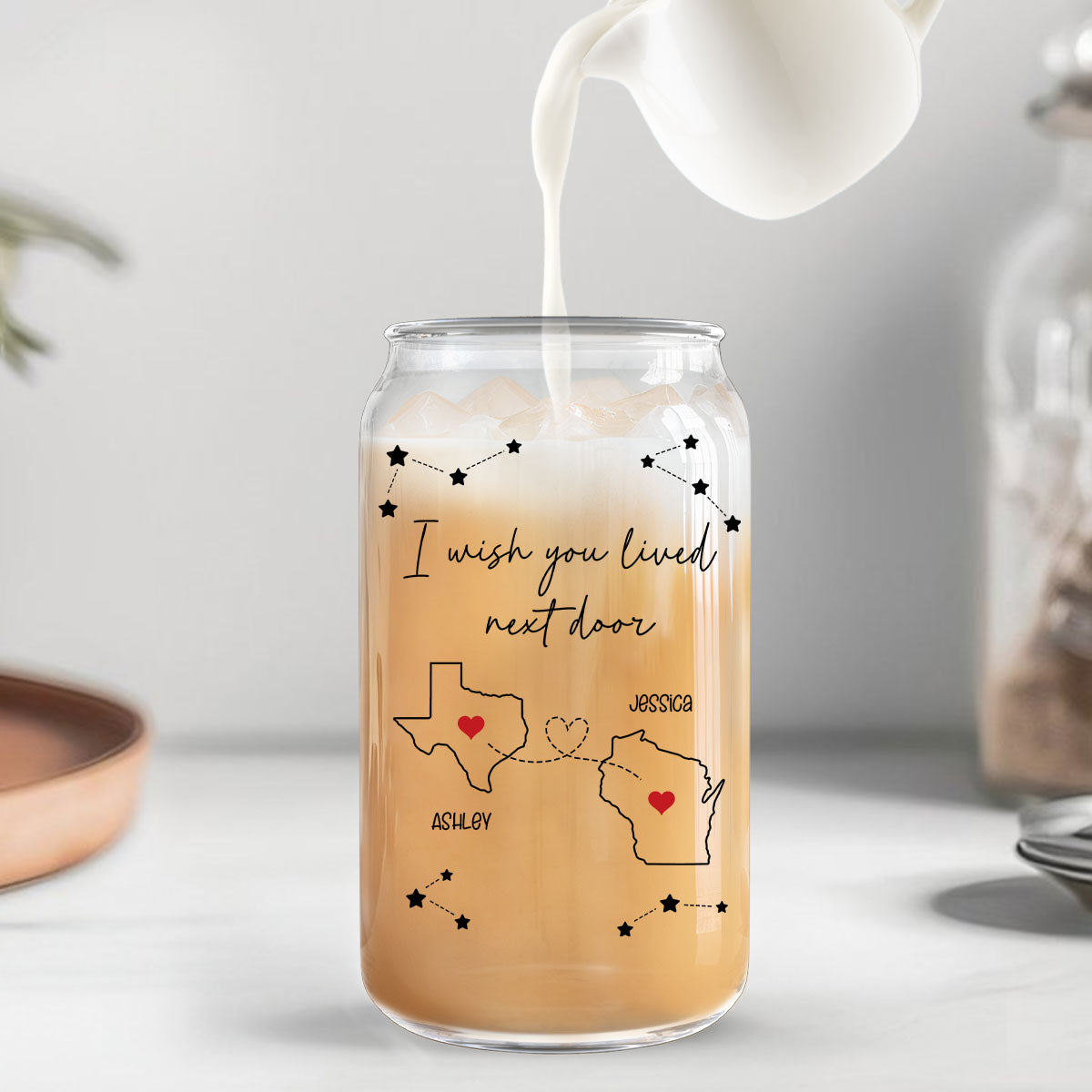 I Wish You Lived Next Door Personalized Tumbler Glass Can, Long Distance Friends Family Sisters Gift