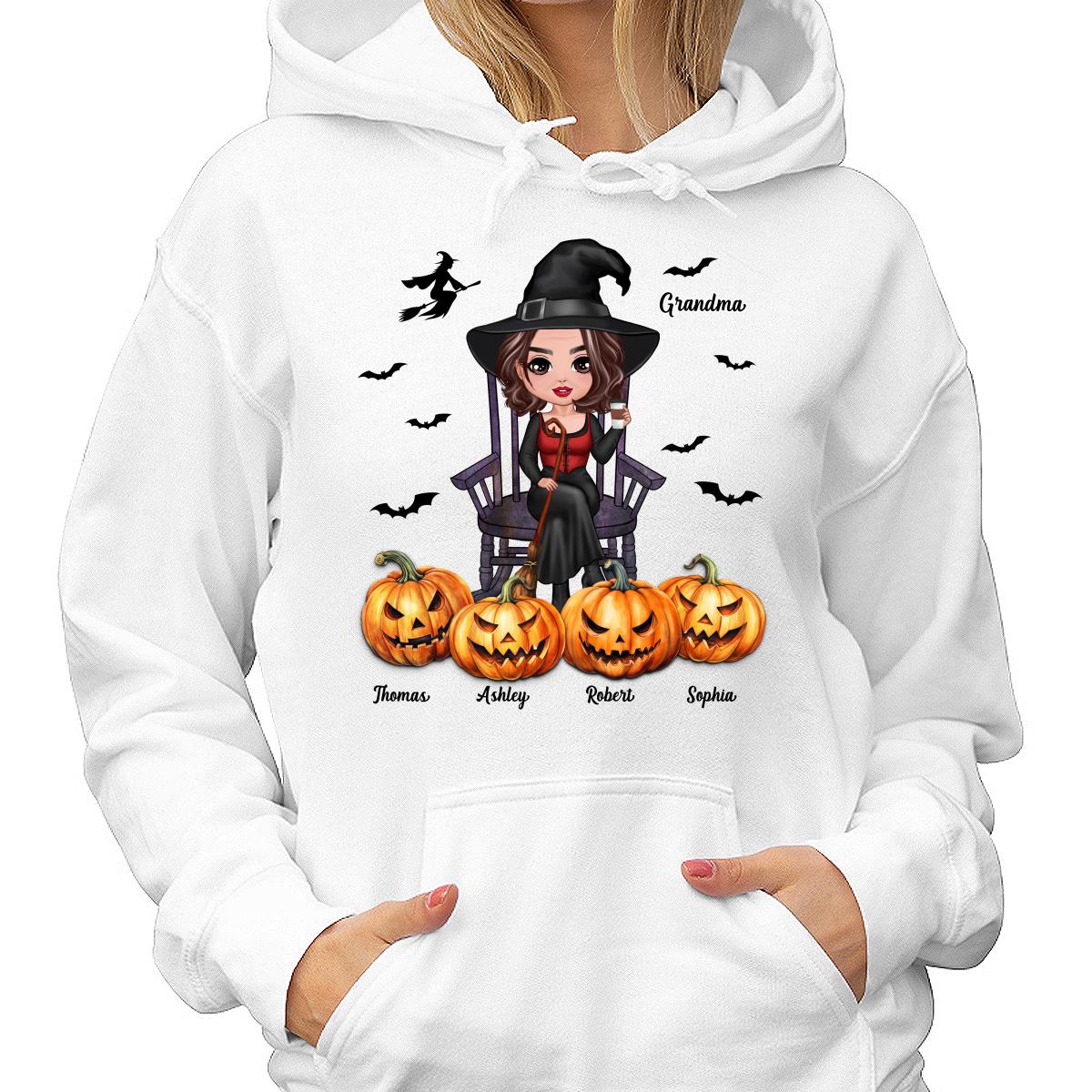 Halloween Grandma Sitting On Chair Witch Pumpkins Personalized Shirt