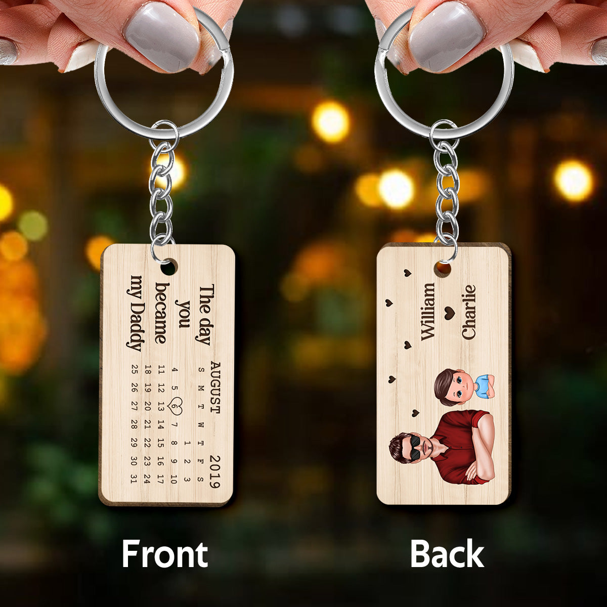 The Day You Became My Daddy Personalized Wooden Keychain
