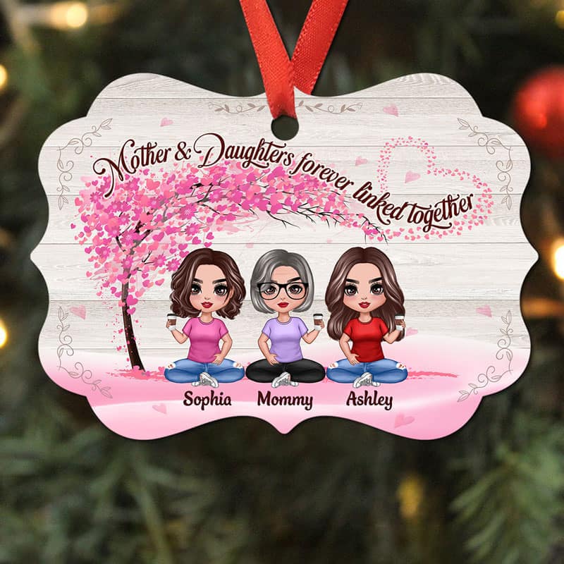 Mother Daughters Forever Linked Together Personalized Christmas Ornament