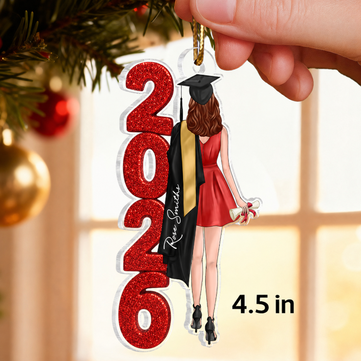 Class of 2025 2026 Senior Glitter Effect - Personalized Acrylic Ornament - Christmas Graduation Gift for Seniors
