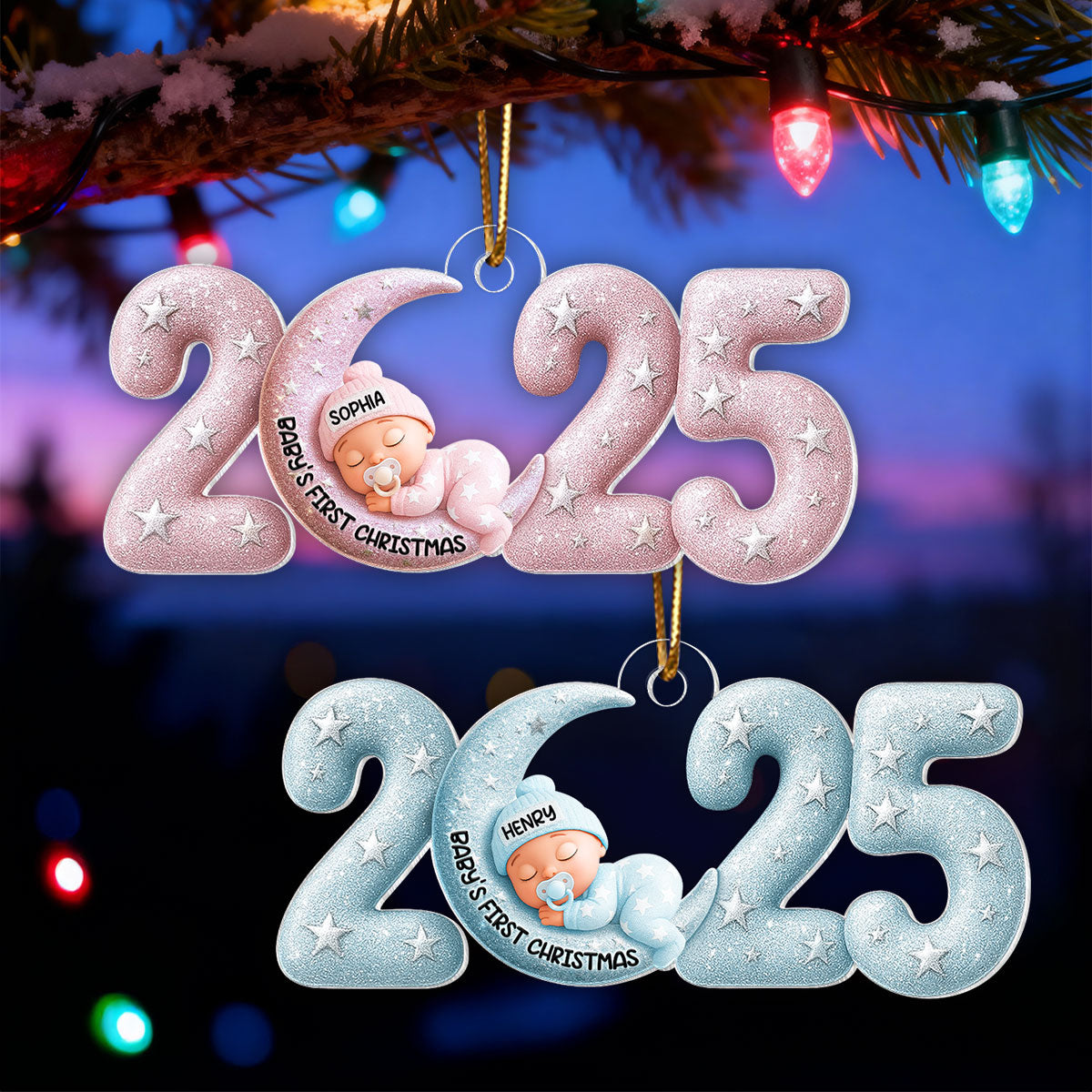 Baby Sleeping on Moon Ornament 2025 Crystal Effect - Personalized Acrylic Ornament - Baby Keepsake Gift, Newborn Gift