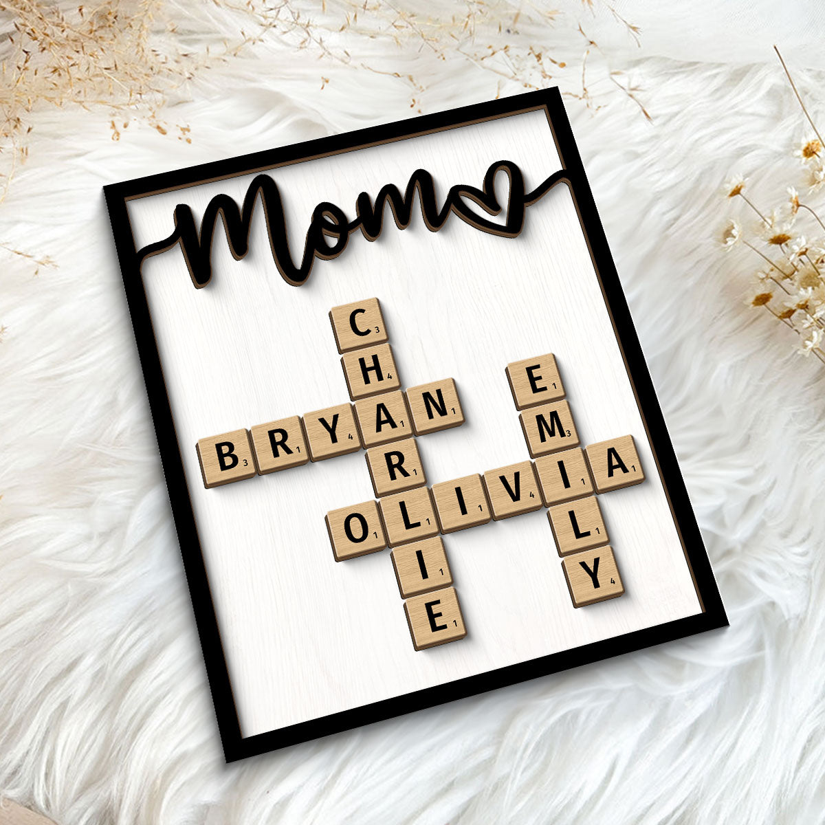 Grandkids Names In Crossword Unique Gift For Mom Grandma Personalized 2-Layer Wooden Plaque