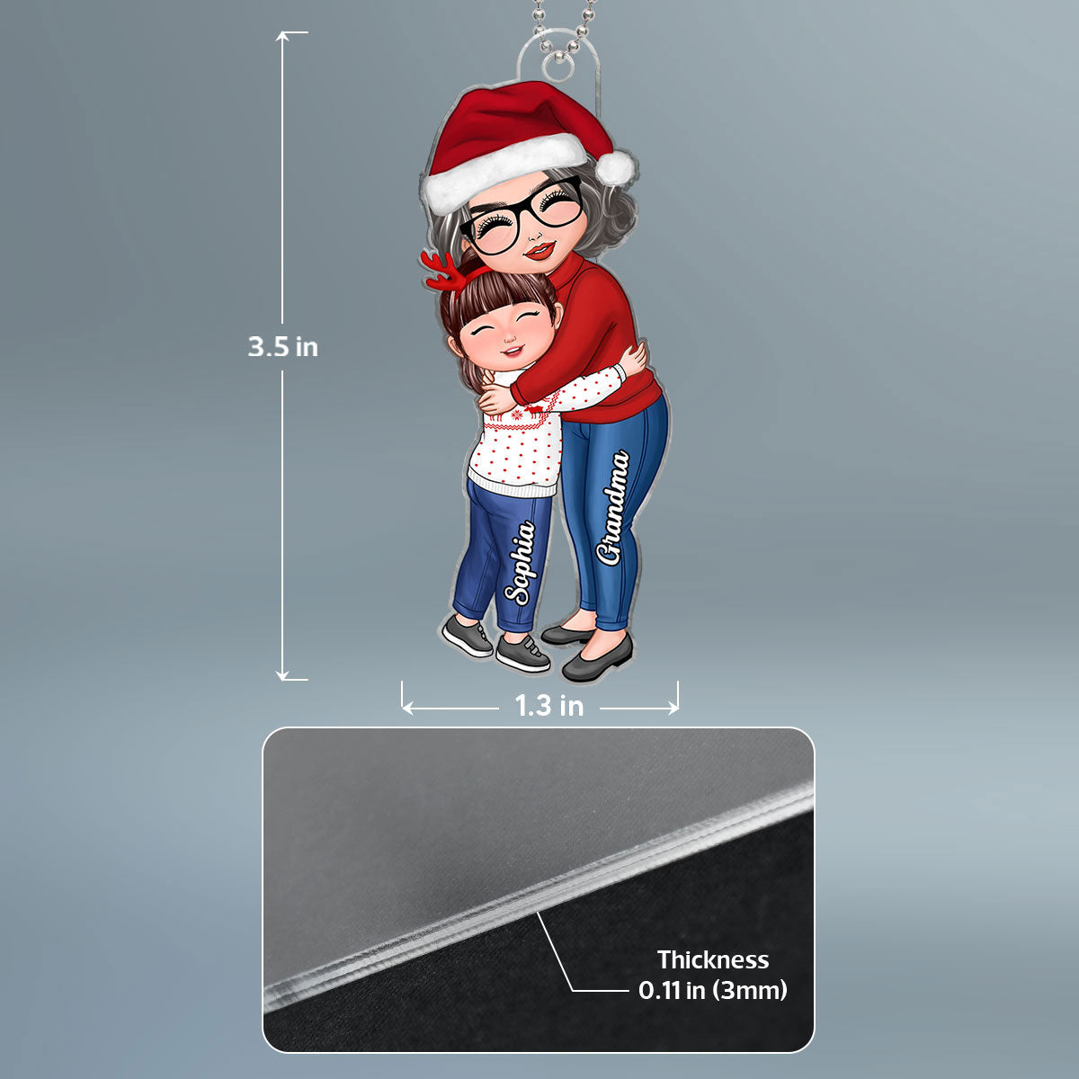 Doll Grandma & Grandkid Hugging Christmas Gift For Granddaughter Grandson Grandchildren Personalized Acrylic Ornament