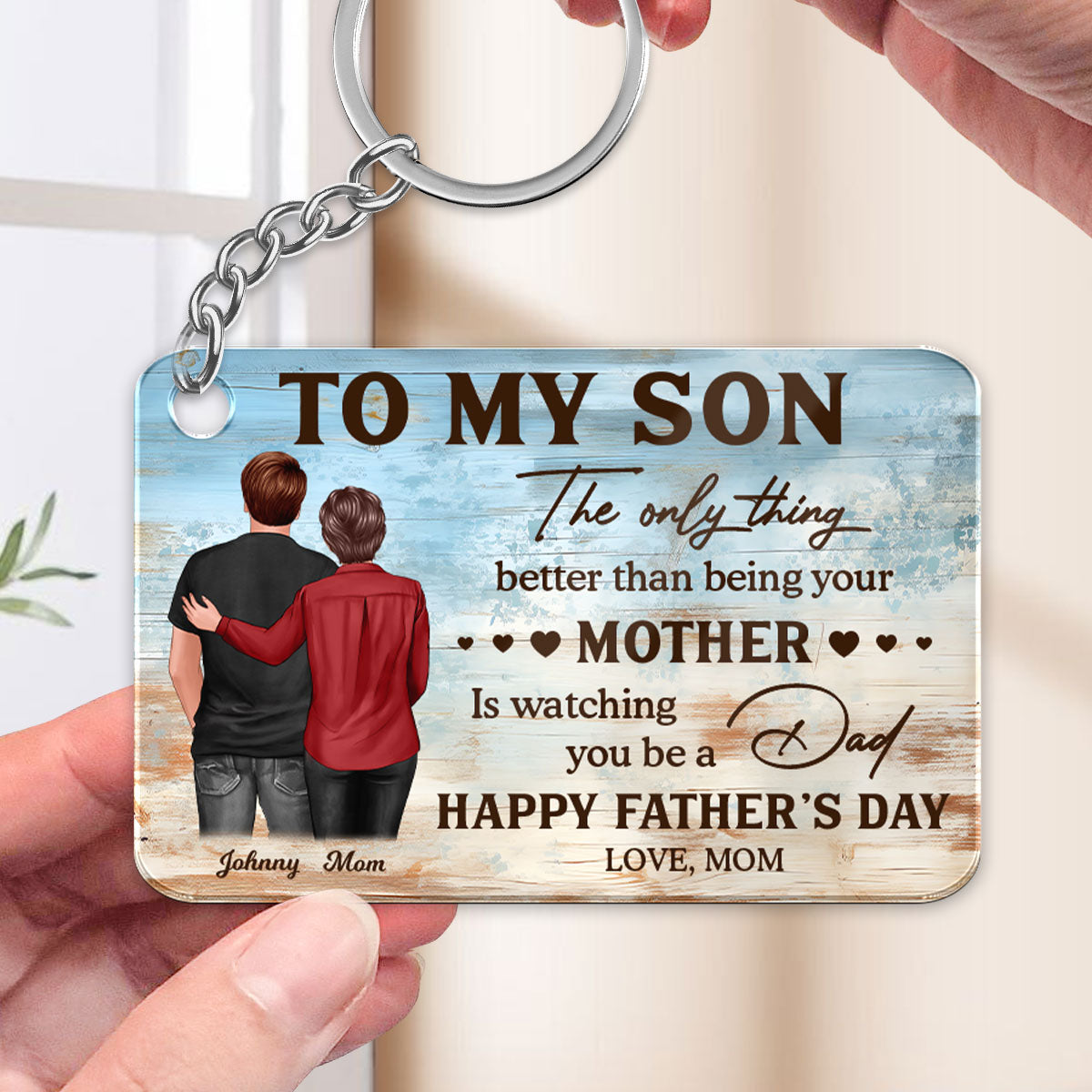 To My Son Happy Father's Day Personalized Acrylic Keychain, Gift For Son