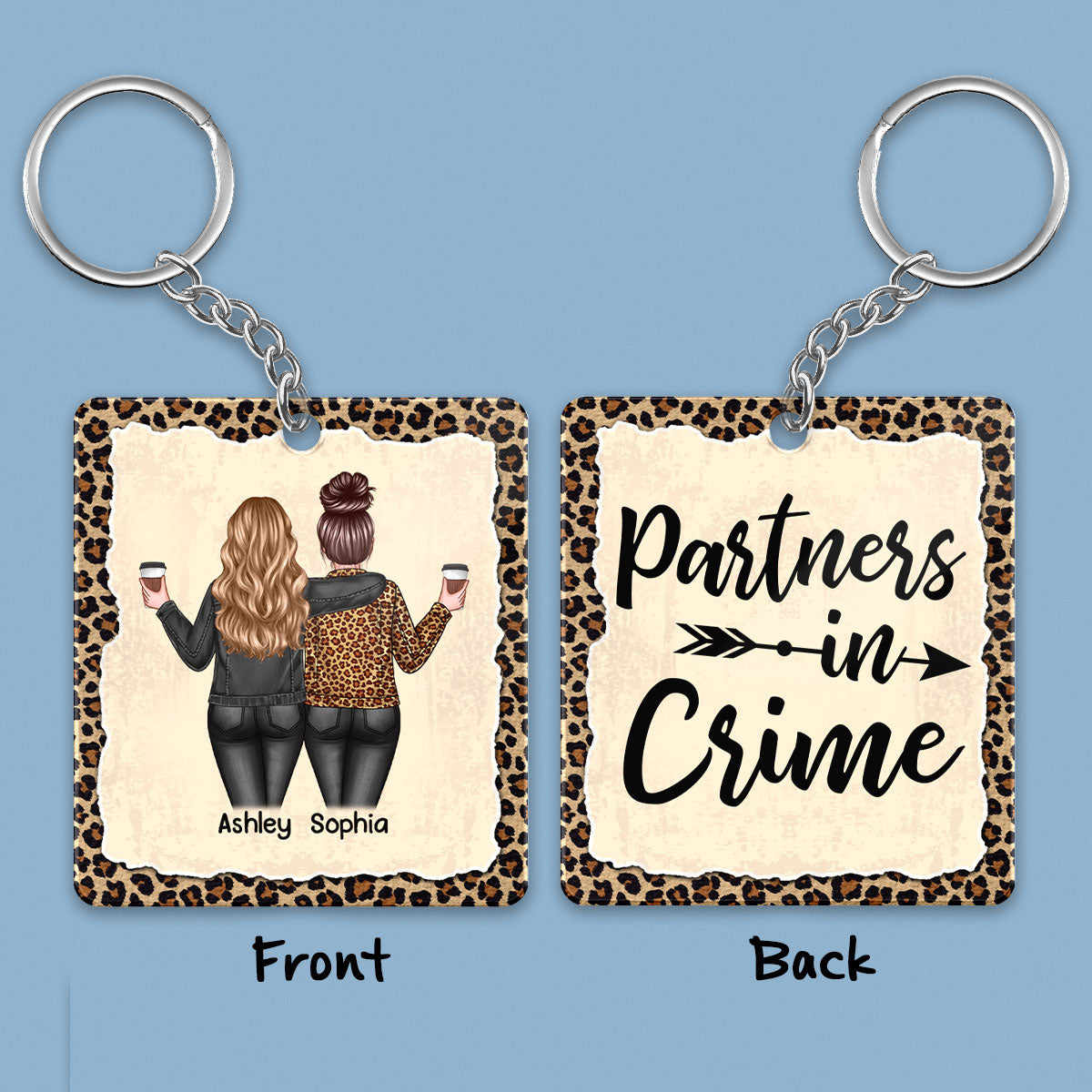 Besties Back View Leopard Partners In Crime Personalized Acrylic Keychain
