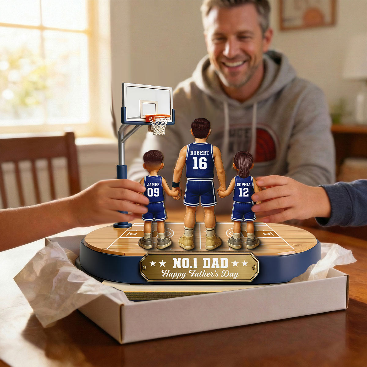 Daddy's Basketball Dream Team - Personalized 2-Layered Wooden Plaque - Father's Day Gift For Basketball Dad