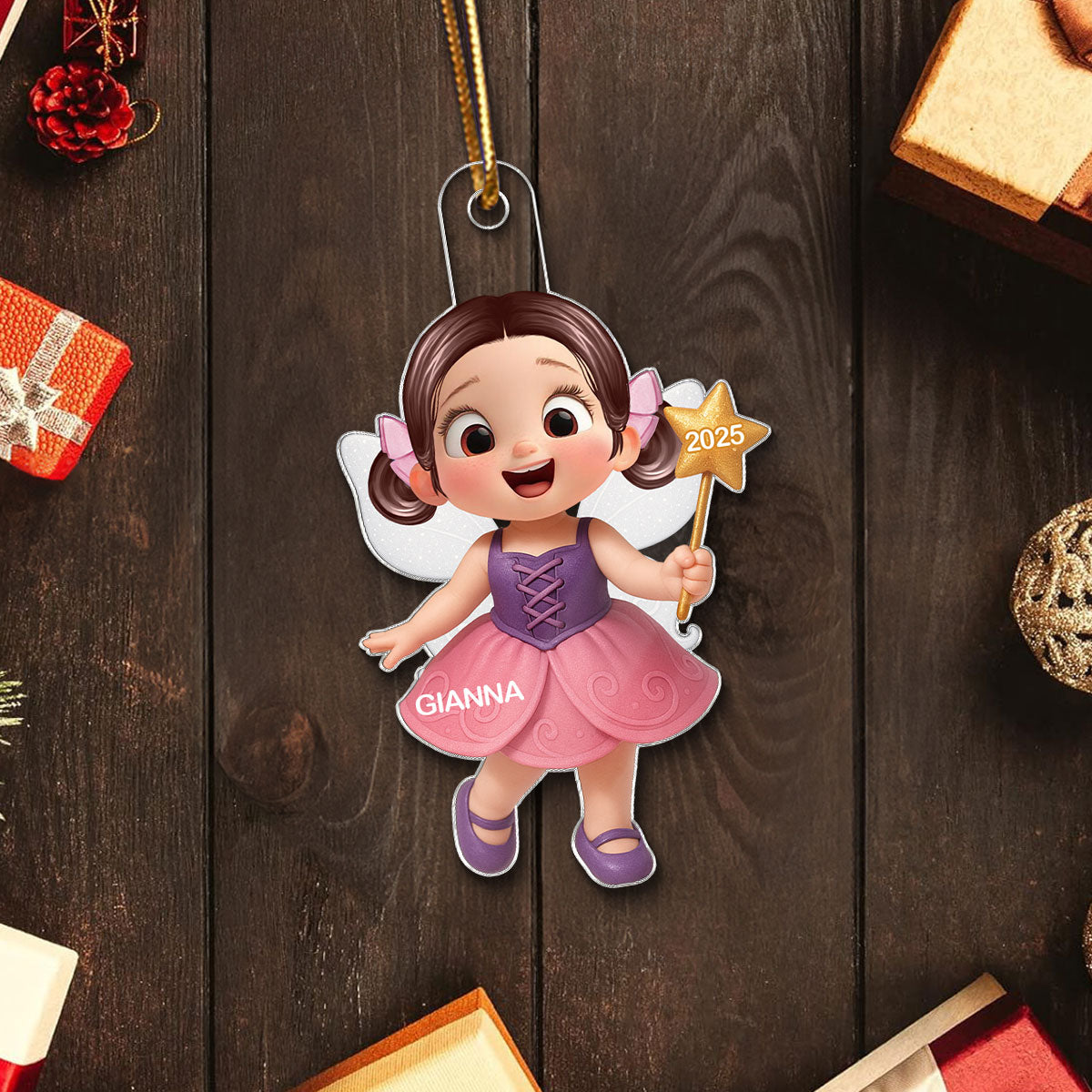 3D Effect Little Girl Princess Christmas Personalized Acrylic Ornament