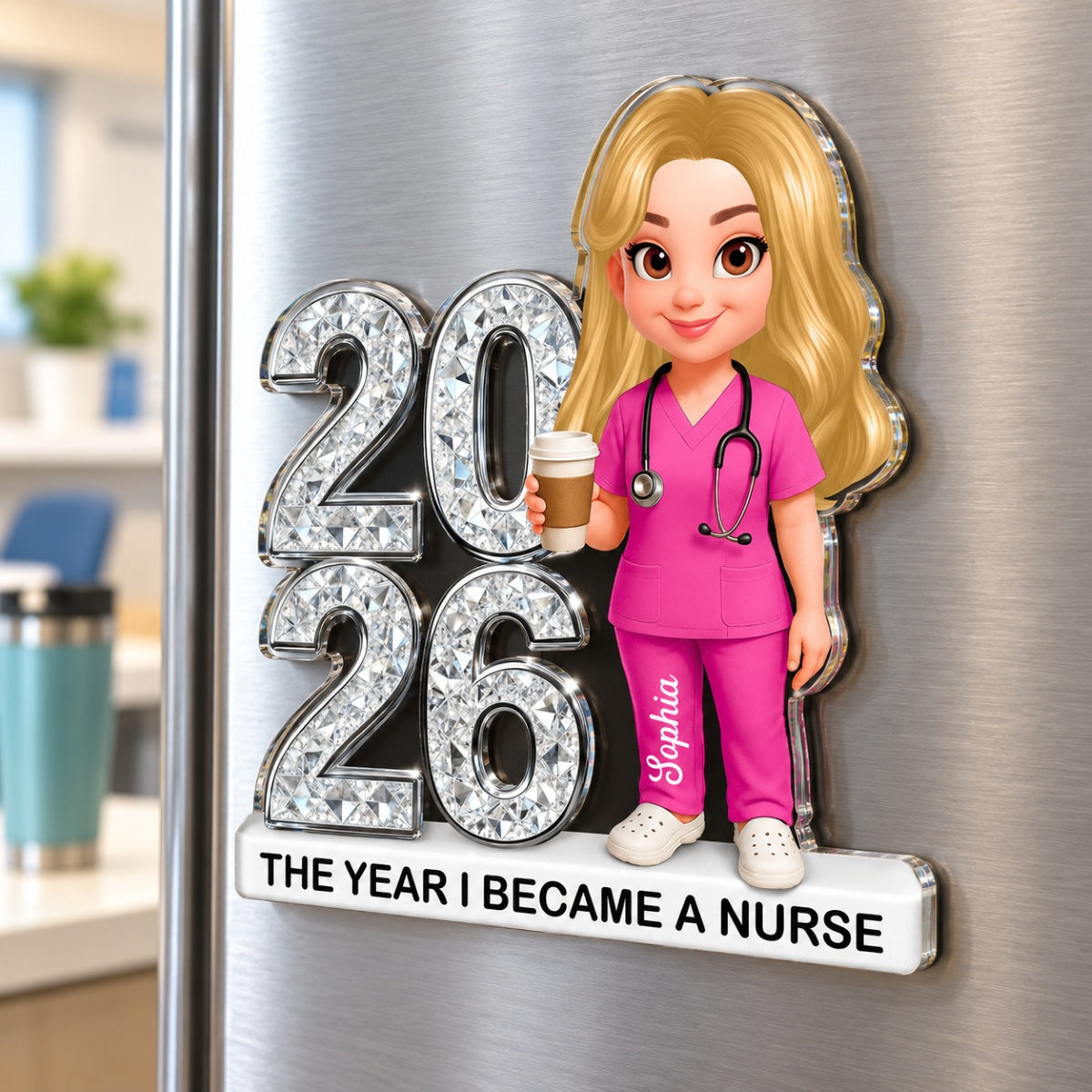 The Year I Became A Nurse - Personalized Acrylic Fridge Magnet - Christmas Gift, Graduation Gift For Nurse, Milestone Keepsake For Healthcare Workers