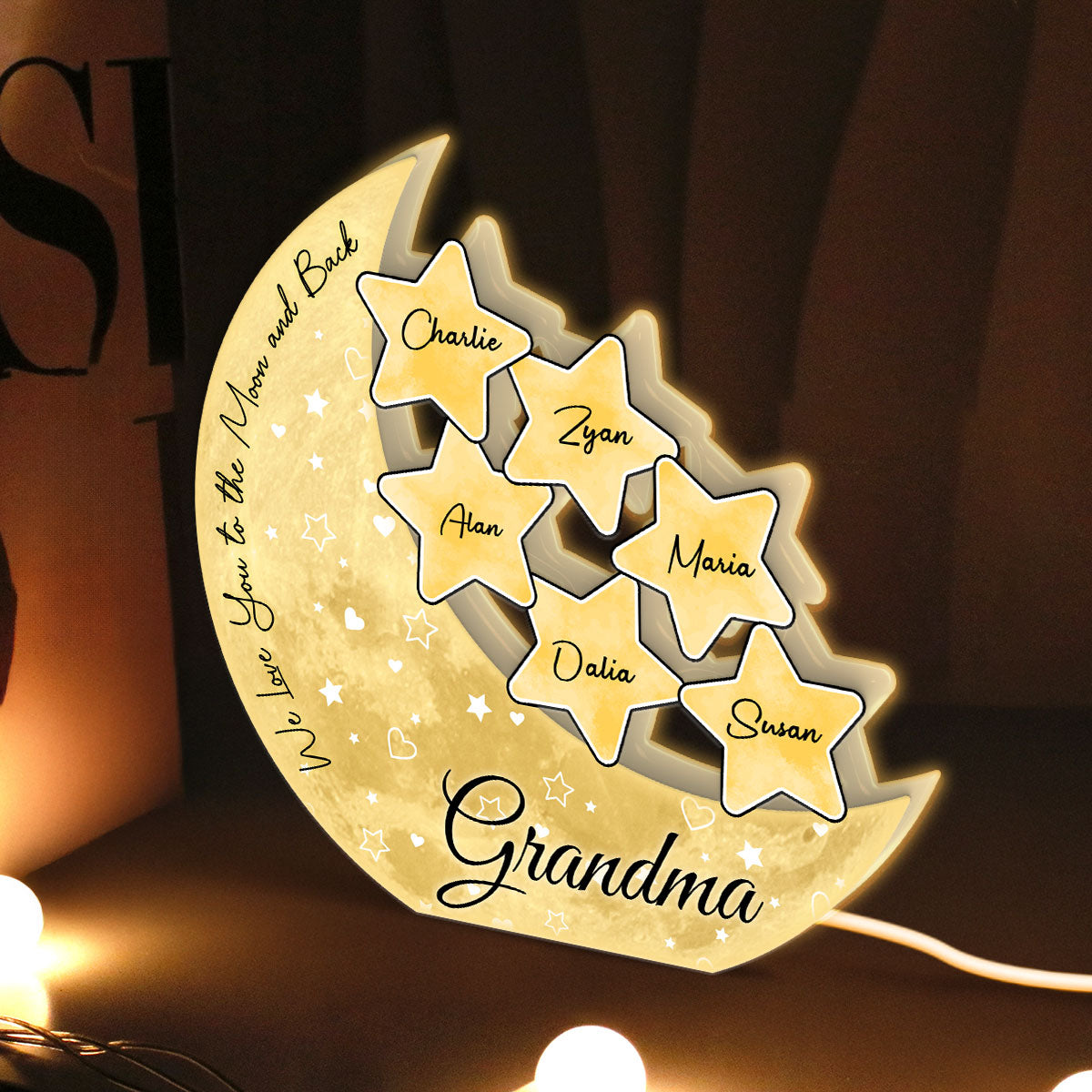 Grandma Mom Moon Stars Personalized Light Box, Gift for Mom, for Grandma, for Her