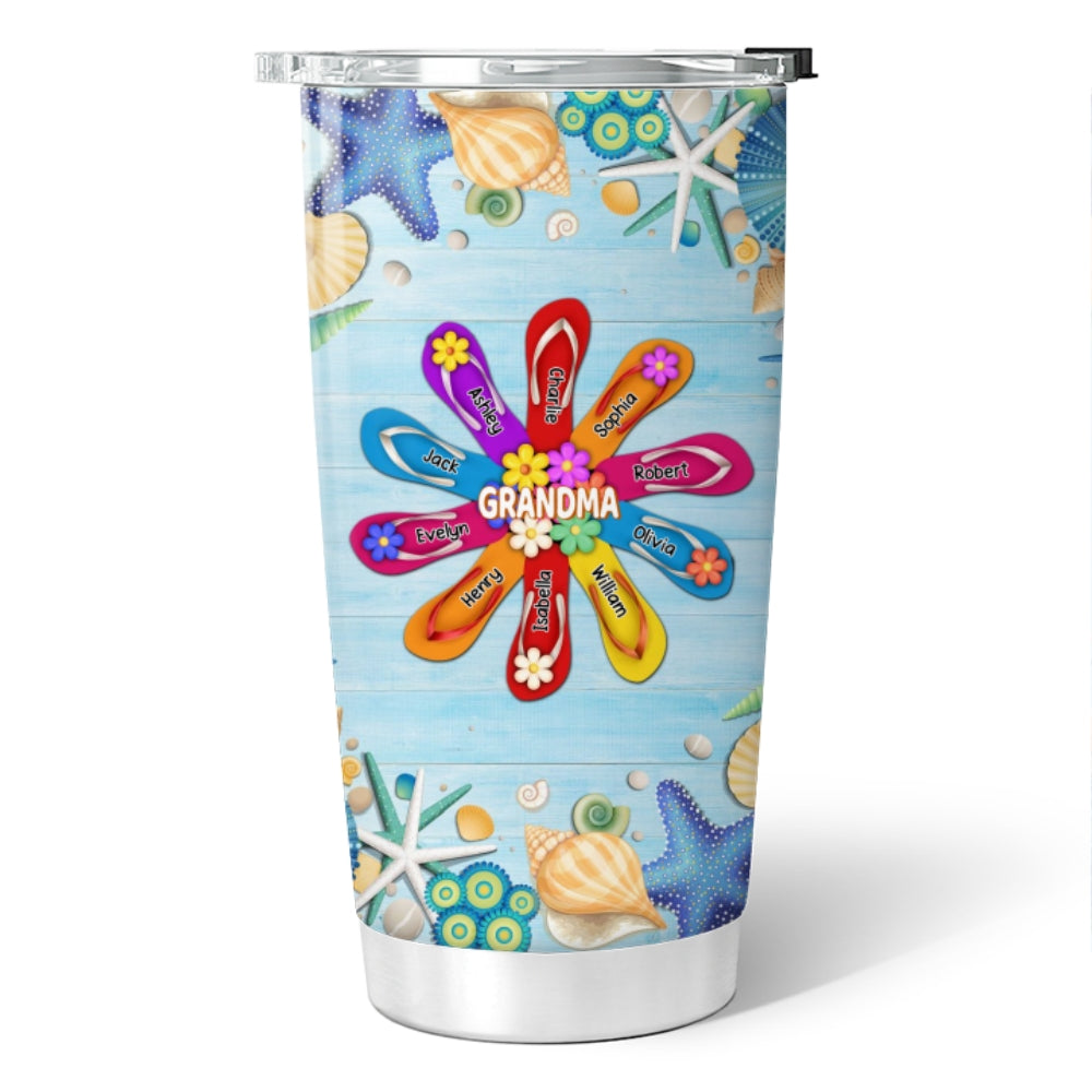 Grandma Mom Flip Flops Flower Summer Personalized Tumbler