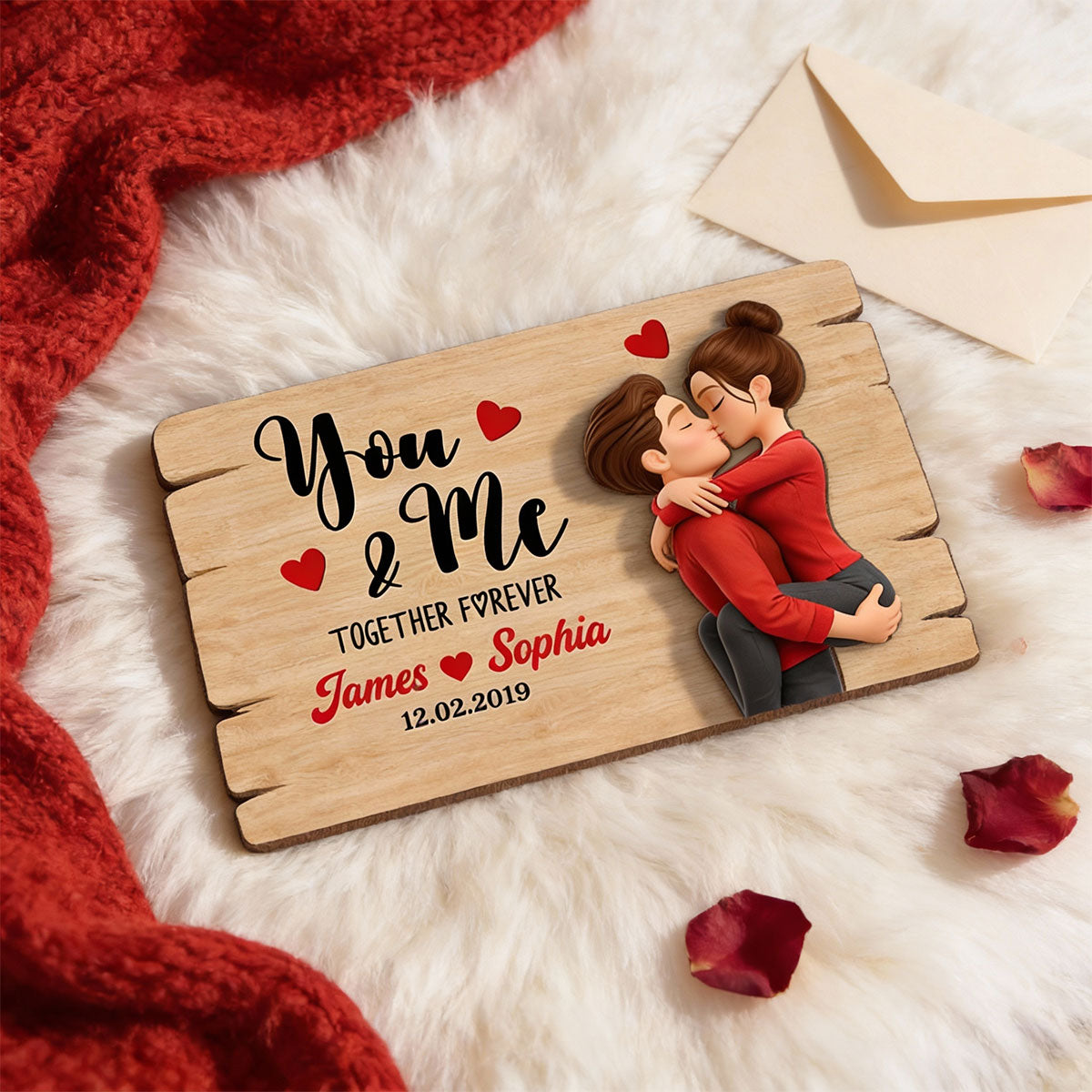 Valentines Day Couple You & Me Together Forever - Personalized 2-Layered Wooden Plaque - Anniversary, Valentine's Day Gift, Gift For Him, Gift For Her