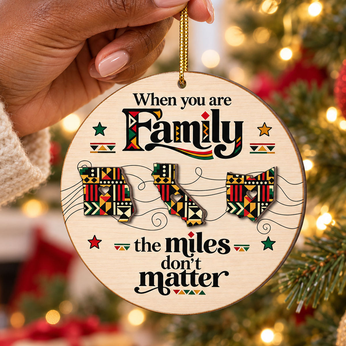 Tribal Pattern Family Miles Don't Matter Long Distance - Personalized 2-Layered Wooden Ornament - Christmas Gift For Family Members