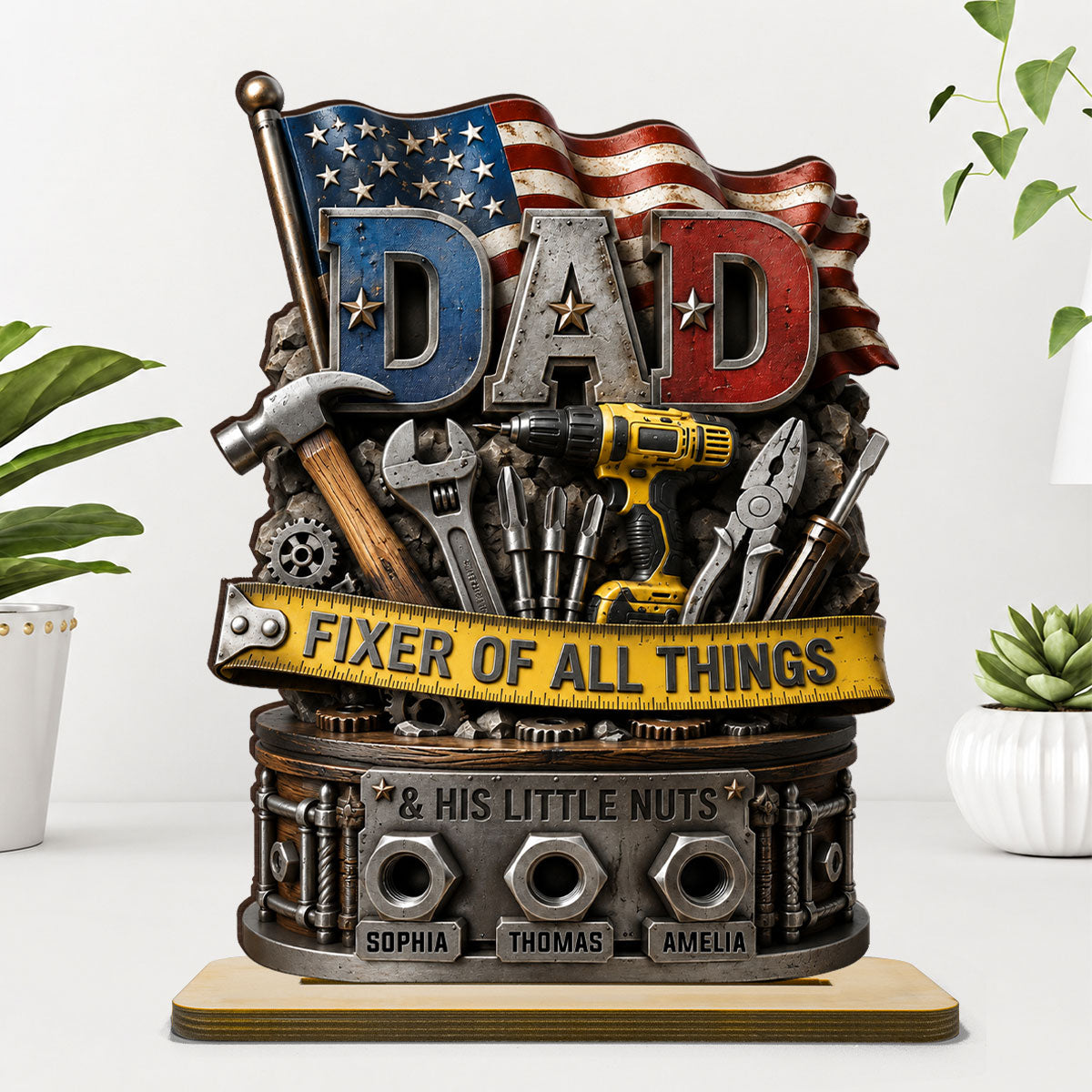 Dad Fixer of All Things Master Handyman- Personalized 2-Layered Wooden Plaque - Father's Day Gift for Dad, Husband