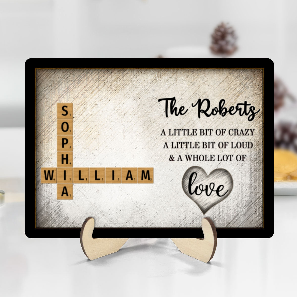 Family Whole Lot Of Love Crossword Puzzle Art - Captured In A Moment, Cherished For A Lifetime Personalized 2-Layered Wooden Plaque