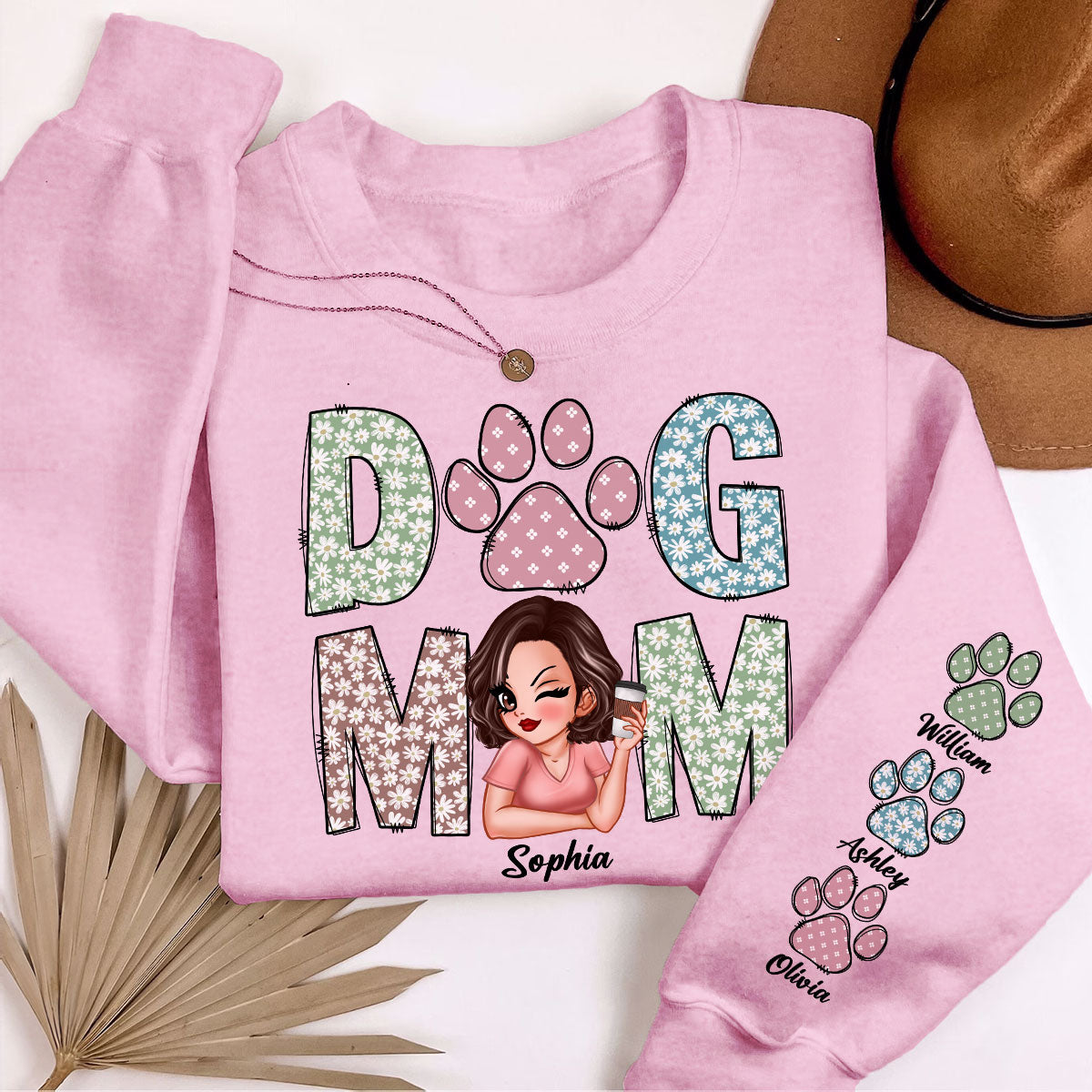 Pastel Floral Dog Mom Gift For Dog Lovers Personalized Sleeve Printed Sweatshirt
