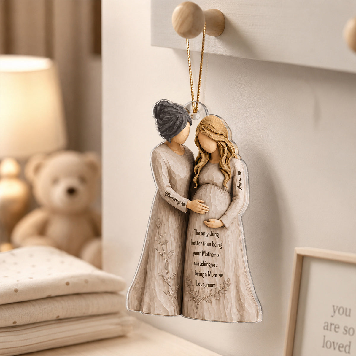 Pregnancy Announcement Mom To Mom - Personalized Acrylic Ornament - New Mom Gift, Gift For Daughter