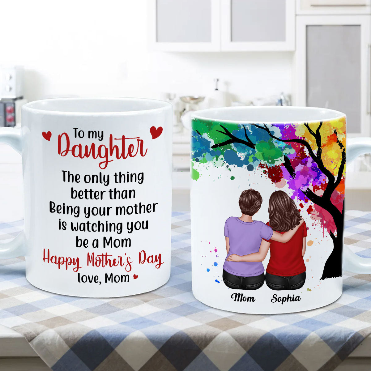 To My Daughter Happy Mother‘s Day Watercolor Tree Personalized Mug