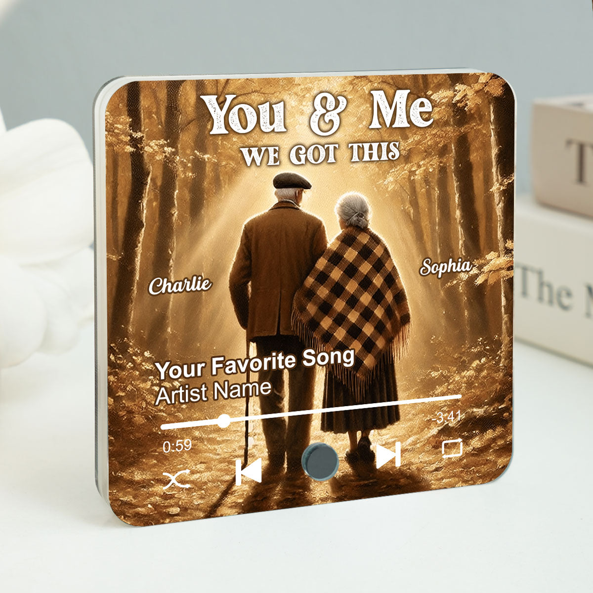 Old Couple Walking In The Forest Personalized Music Fridge Magnet, Heartfelt 2025  Gift For Couple, For Him, For Her, Boyfriend, Girlfriend, Husband, Wife