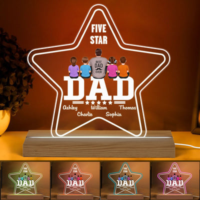 Five - Star Dad Back View Sitting Man Kids Dog Cat Personalized Warm Acrylic Custom Shape LED Night Light