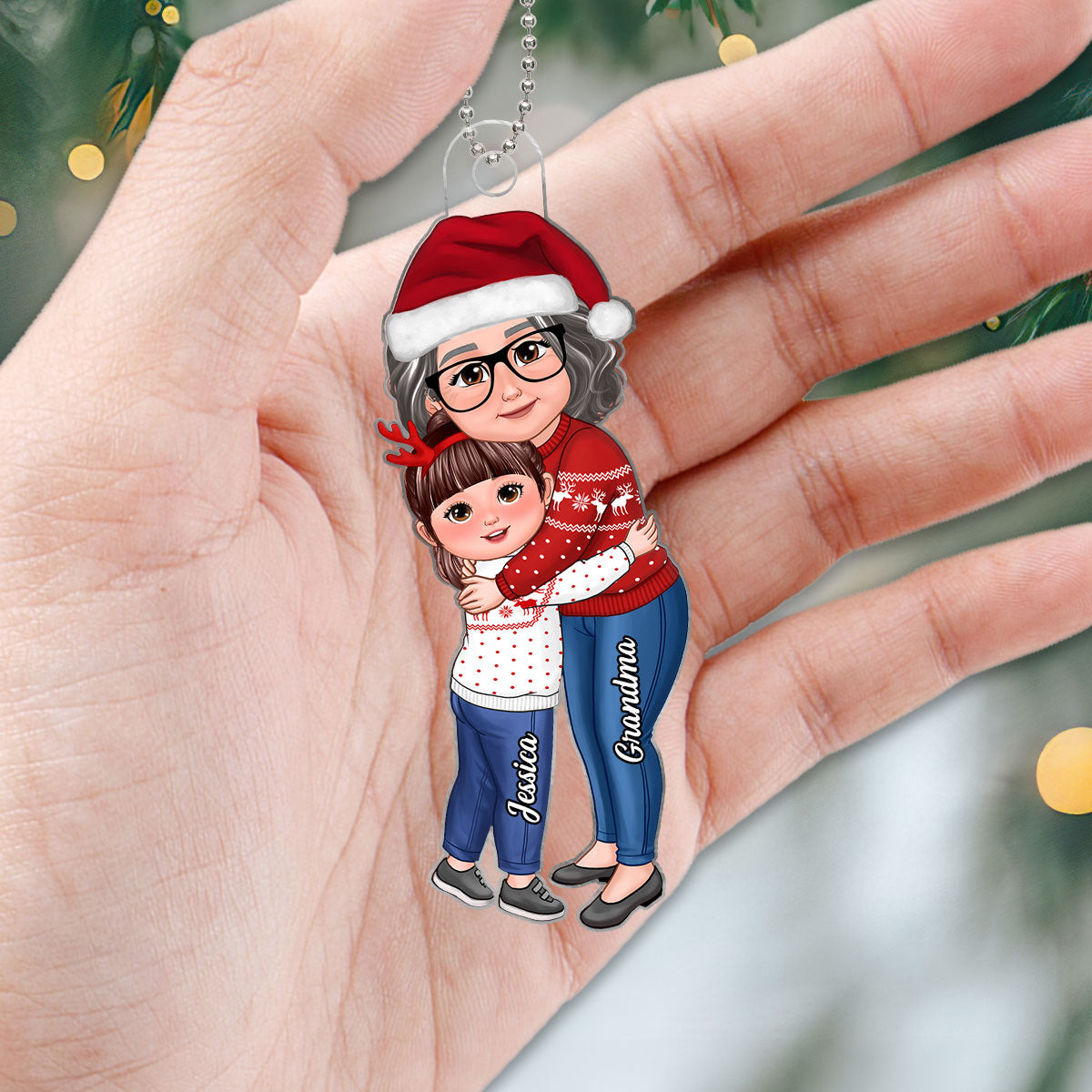Grandma & Grandkid Hugging New Happy Face Christmas Gift For Granddaughter Grandson Personalized Acrylic Ornament