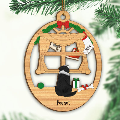 Christmas Dogs Sitting By The Window Personalized Wooden Ornament