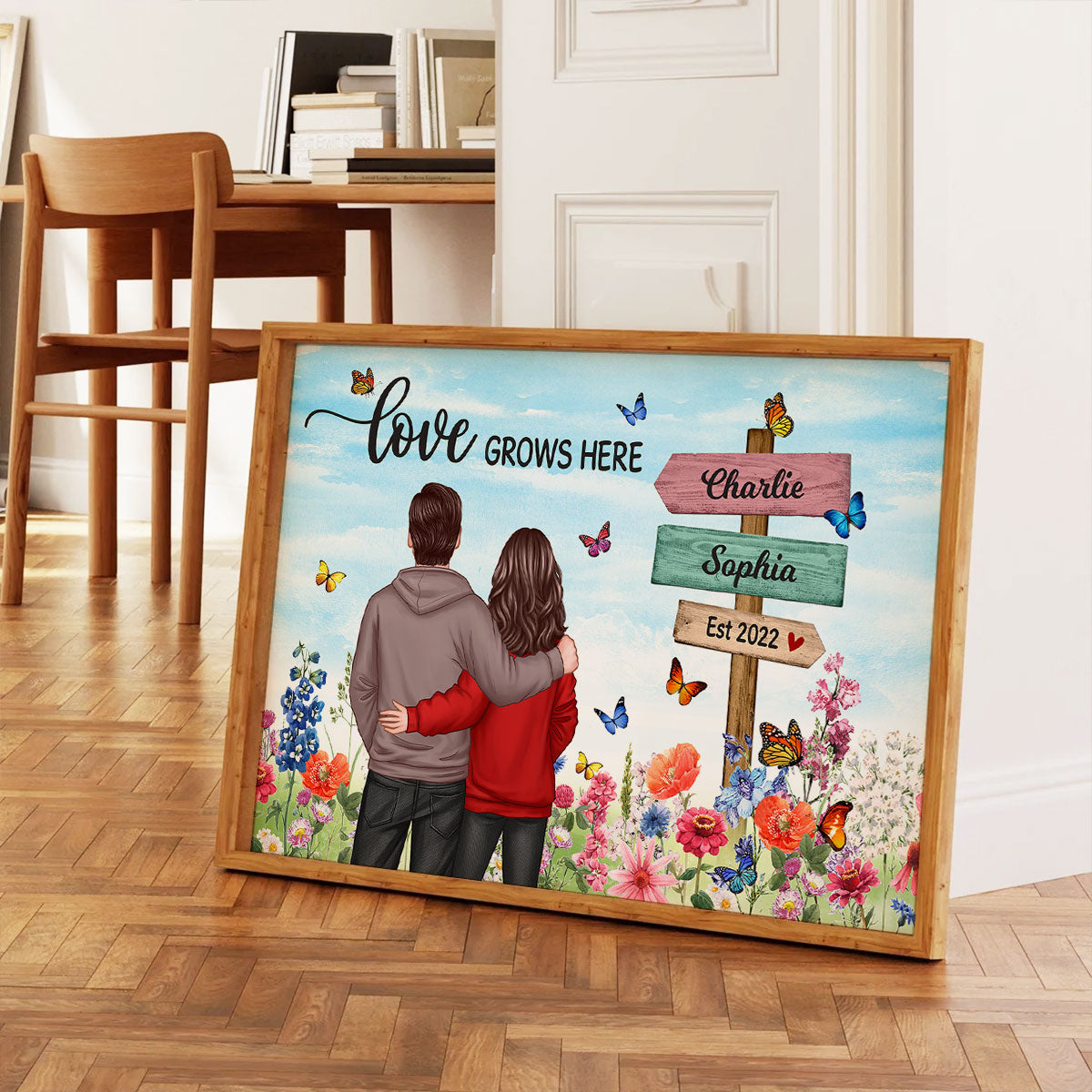 Couple In Flower Garden Sign Personalized Poster,  Gift, Anniversary Gift For Couples, For Him, For Her