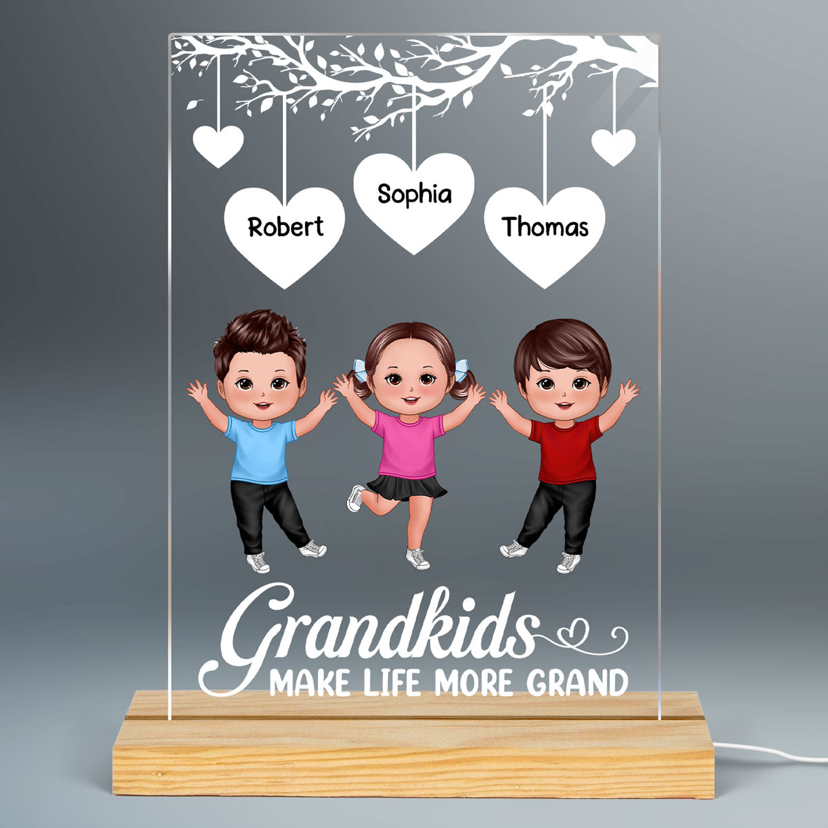 Grandkids Make Life More Grandma Heart Tree Personalized Acrylic Plaque With LED Night Light - Gift For Grandma, Grandpa - Gift For Grandparents