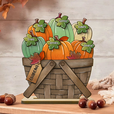 Pumpkin Fall Season For The Flower Basket Family Grandma Personalized 2-Layer Standing Wooden Plaque